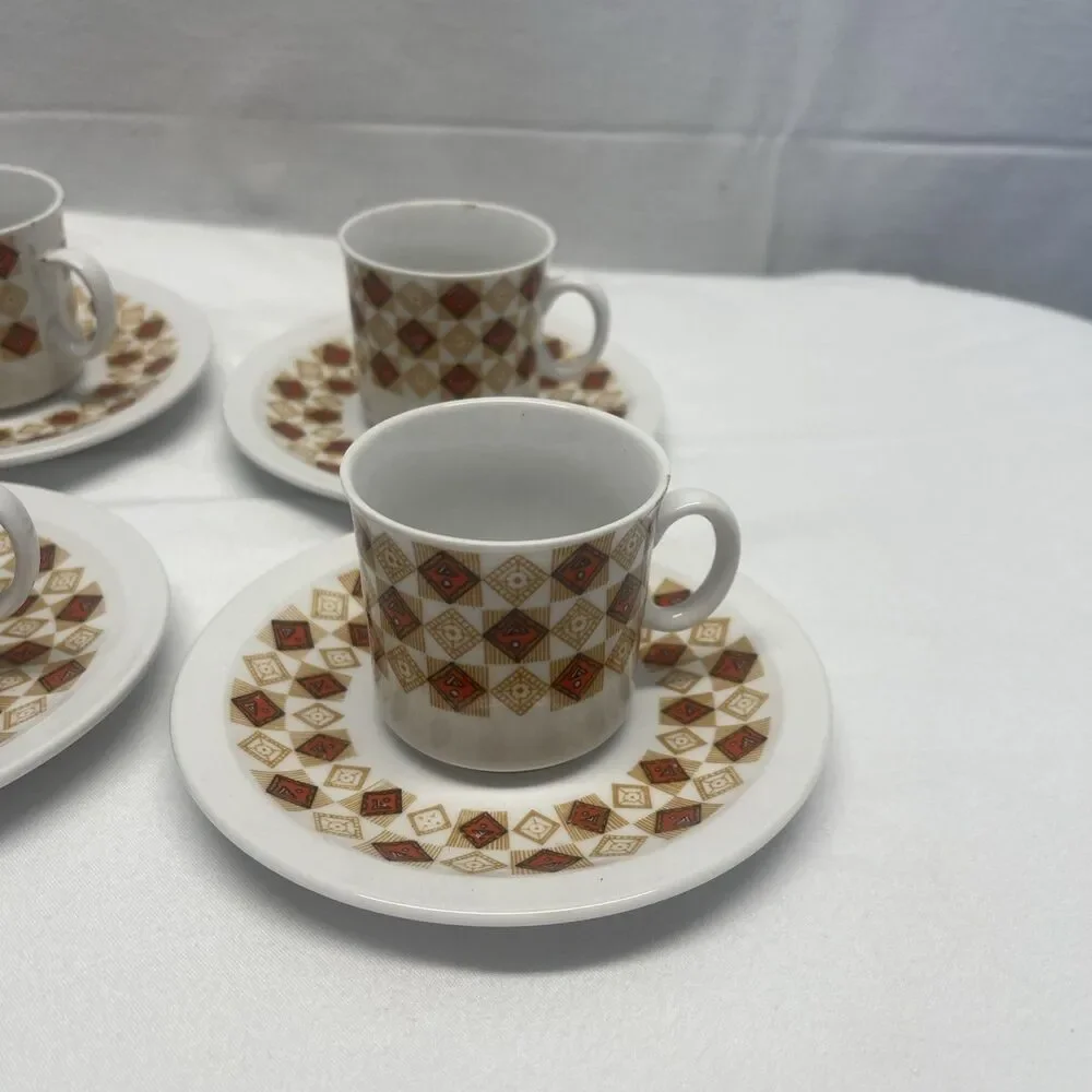 Vintage German Style Set Demitasses Porcelain Tea Espresso MCM Set 6 Cups Saucer